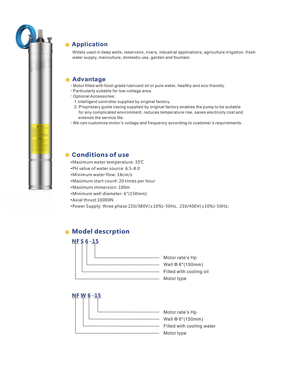 6 inch Oil Cooling Submersible Motor